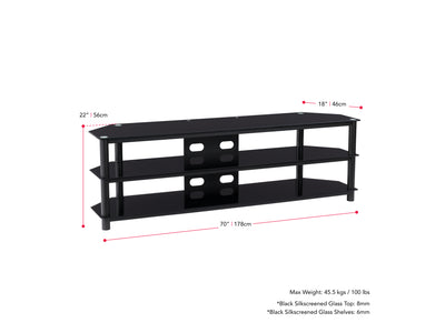 Black TV Bench for TVs up to 85" Travers Collection measurements diagram by CorLiving#color_black