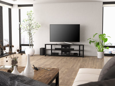 Black TV Bench for TVs up to 85" Travers Collection lifestyle scene by CorLiving#color_black