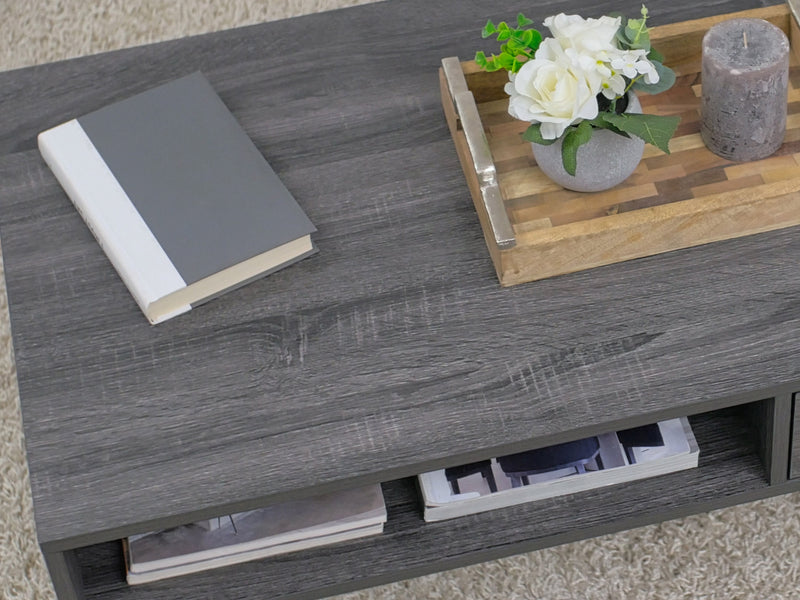 grey Rustic Wood Coffee Table Auston Collection lifestyle scene by CorLiving