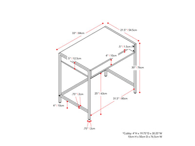 brown and black Desk with Storage Rayne Collection measurements diagram by CorLiving#color_brown-and-black