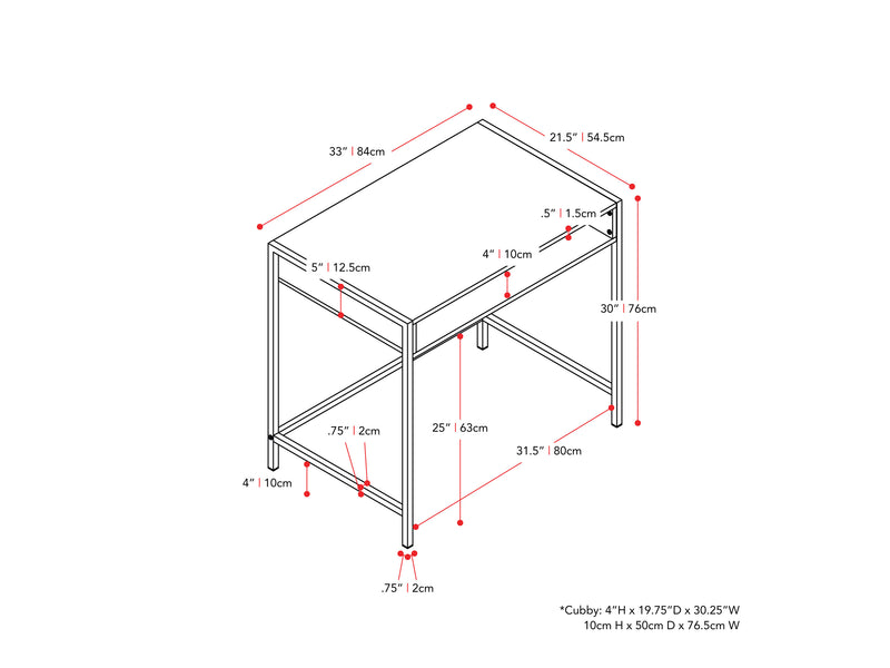 brown and black Desk with Storage Rayne Collection measurements diagram by CorLiving