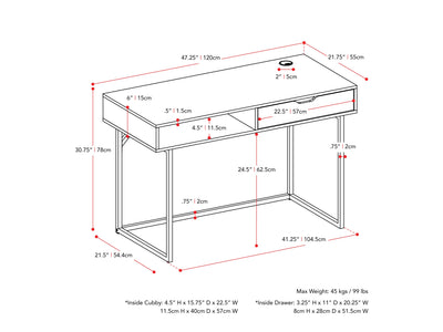 grey Modern Computer Desk Marley Collection measurements diagram by CorLiving#color_grey