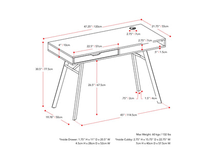 grey Natural Wood Desk Auston Collection measurements diagram by CorLiving#color_grey
