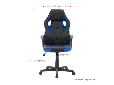 black and blue Gaming Chair with Wheels Mad Dog Collection measurements diagram by CorLiving#color_black-and-blue