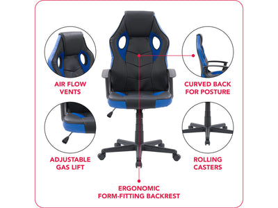 black and blue Gaming Chair with Wheels Mad Dog Collection infographic by CorLiving#color_black-and-blue