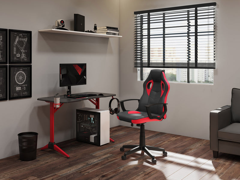 black and red Gaming Chair with Wheels Mad Dog Collection lifestyle scene by CorLiving