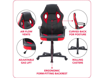 black and red Gaming Chair with Wheels Mad Dog Collection infographic by CorLiving#color_black-and-red