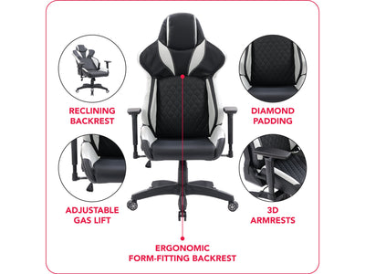 black and white Gaming Reclining Chair Nightshade Collection infographic by CorLiving#color_black-and-white