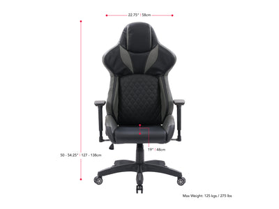 black and grey Gaming Reclining Chair Nightshade Collection measurements diagram by CorLiving#color_black-and-grey