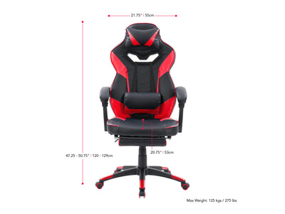 black and red Gaming Chair with Footrest Doom Collection measurements diagram by CorLiving#color_black-and-red