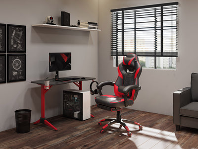 black and red Gaming Chair with Footrest Doom Collection lifestyle scene by CorLiving#color_black-and-red