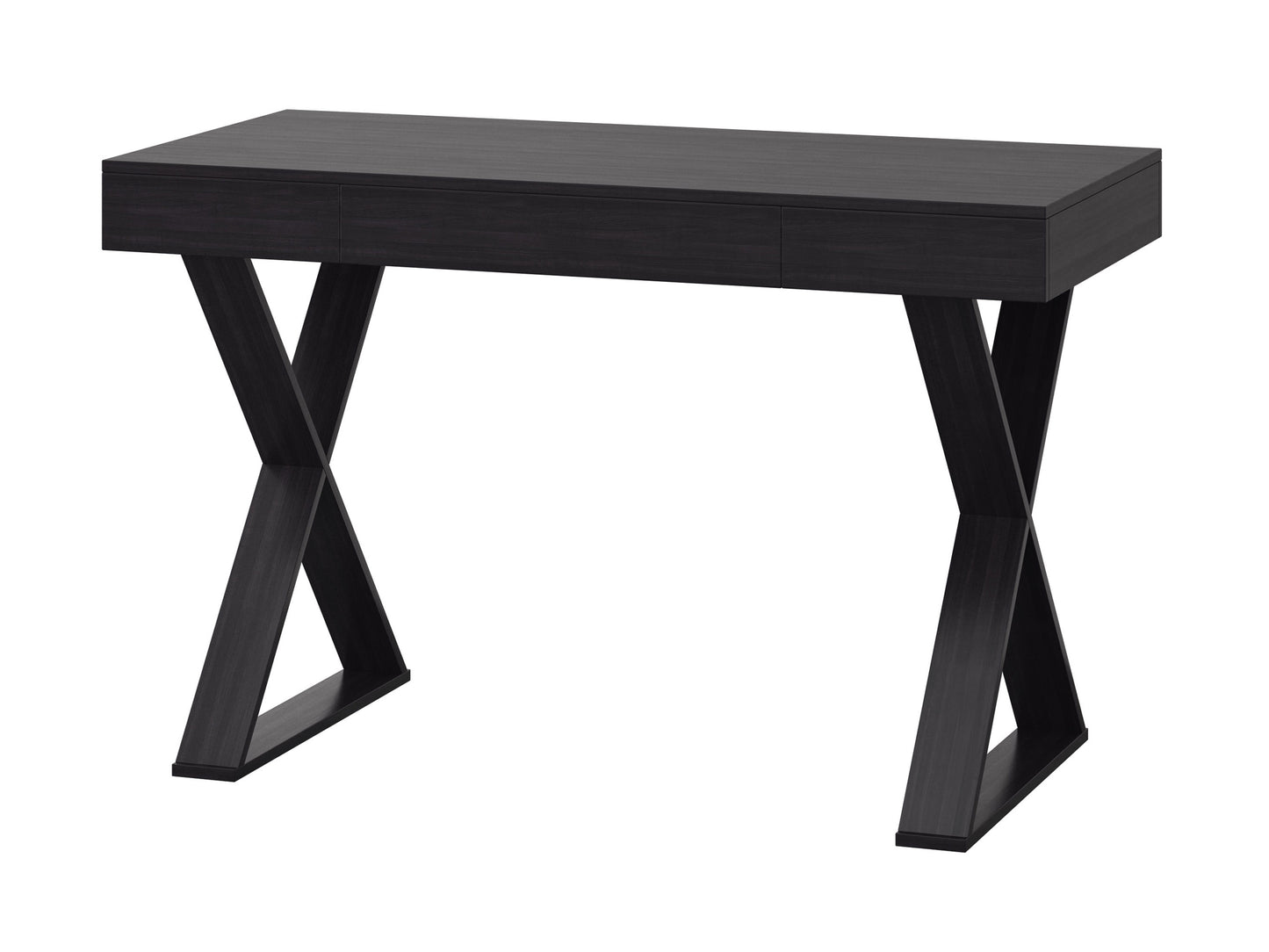 Rustic farmhouse desk with a dark wood finish, featuring a sturdy metal frame, two spacious drawers, and a smooth tabletop. Ideal for home office or study spaces, blending vintage charm with modern functionality.