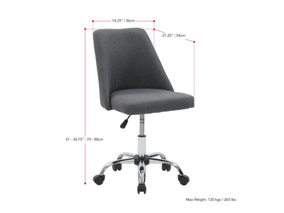dark grey Armless Task Chair Marlowe Collection measurements diagram by CorLiving#color_dark-grey