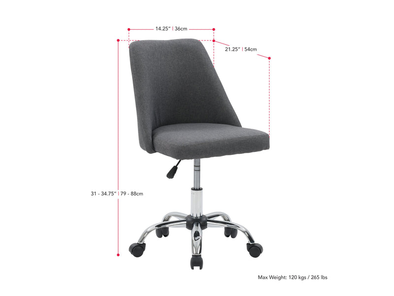 dark grey Armless Task Chair Marlowe Collection measurements diagram by CorLiving