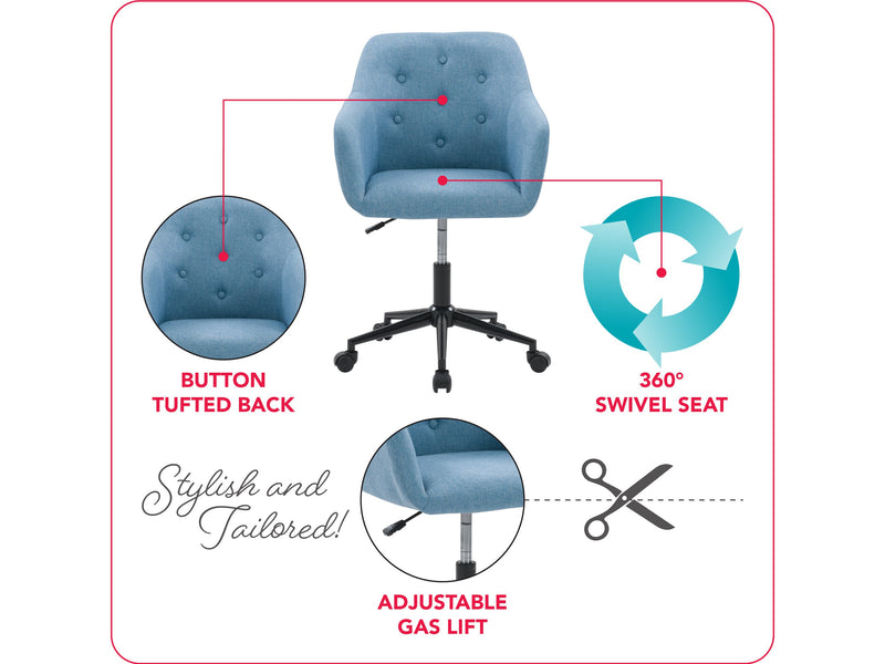 light blue Task Chair with Arms Natasha Collection infographic by CorLiving