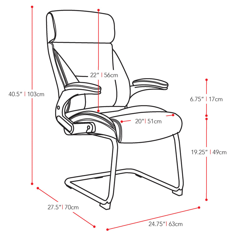 black Office Guest Chair CorLiving Collection measurements diagram by CorLiving