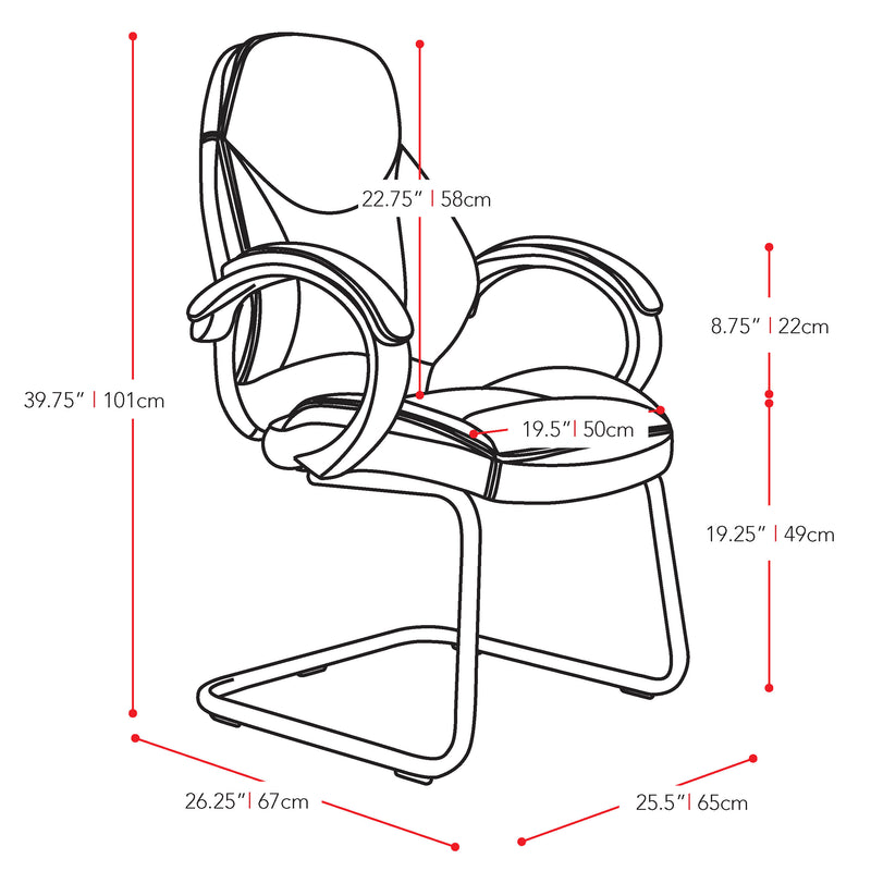black Office Chair CorLiving Collection measurements diagram by CorLiving
