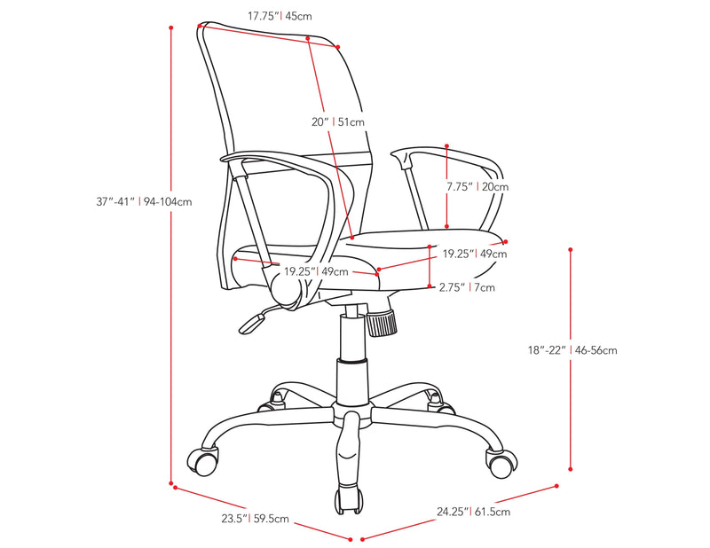 orange Fabric Office Chair Harper Collection measurements diagram by CorLiving