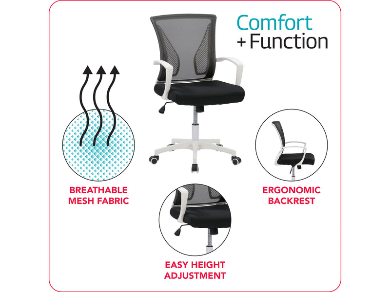 black Mesh Task Chair Cooper Collection infographic by CorLiving