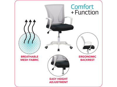 grey and black Mesh Task Chair Cooper Collection infographic by CorLiving#color_grey-and-black