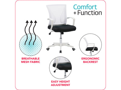 white and black Mesh Task Chair Cooper Collection infographic by CorLiving#color_white-and-black