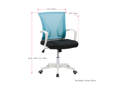 teal and black Mesh Task Chair Cooper Collection measurements diagram by CorLiving#color_cooper-teal-on-white