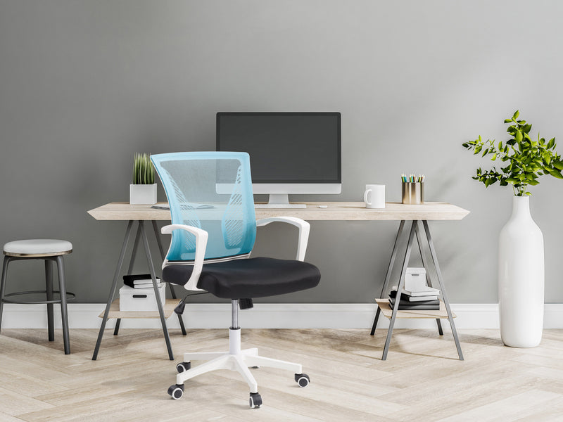 teal and black Mesh Task Chair Cooper Collection lifestyle scene by CorLiving