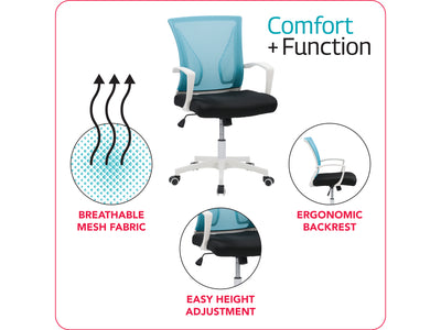 teal and black Mesh Task Chair Cooper Collection infographic by CorLiving#color_teal-and-black