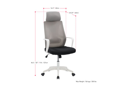 grey and black High Back Office Chair Ashton Collection measurements diagram by CorLiving#color_grey-and-black