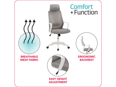grey High Back Office Chair Ashton Collection infographic by CorLiving#color_grey