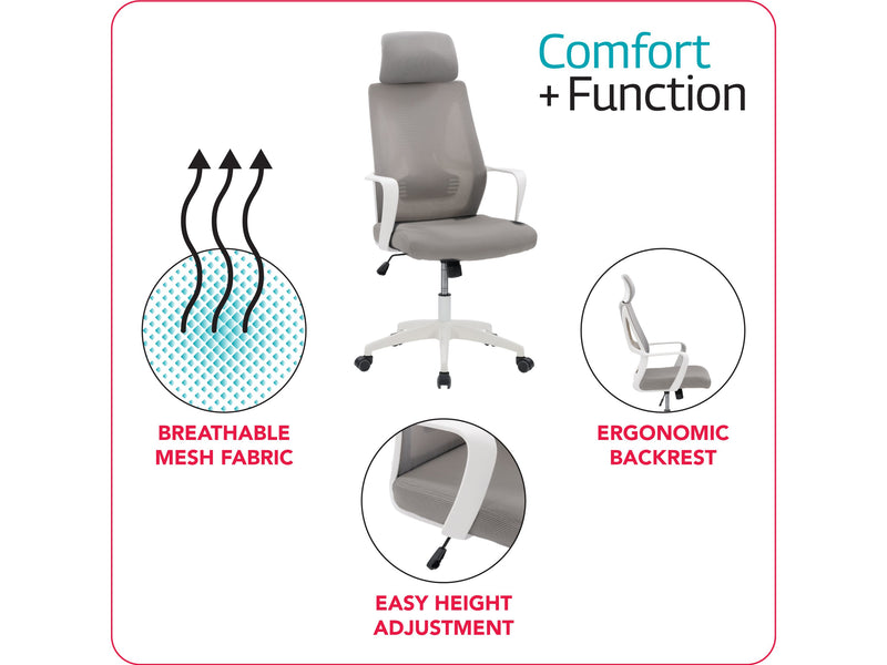 grey High Back Office Chair Ashton Collection infographic by CorLiving