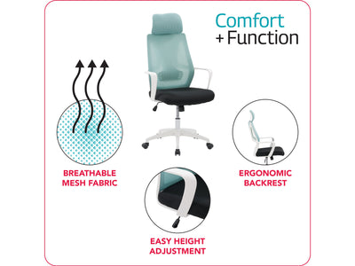 teal and black High Back Office Chair Ashton Collection infographic by CorLiving#color_teal-and-black