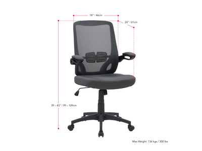 grey Mesh Office Chair Riley Collection measurements diagram by CorLiving#color_grey