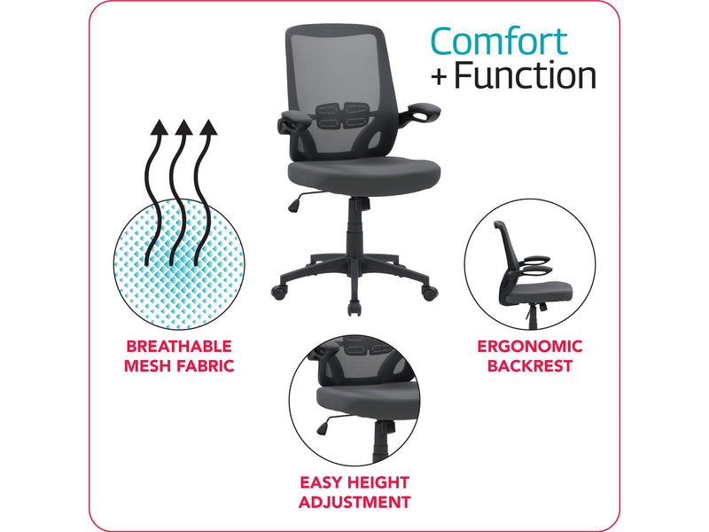 grey Mesh Office Chair Riley Collection infographic by CorLiving