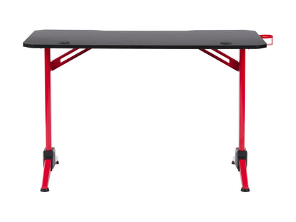 Modern wooden desk with metal legs, featuring a sleek walnut finish, spacious surface, and minimalist design. Ideal for home office or study, combining style and functionality.