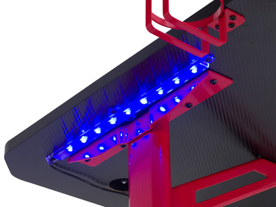 Red and Black Gaming Desk with LED Lights Conqueror Collection detail image by CorLiving#color_red-and-black