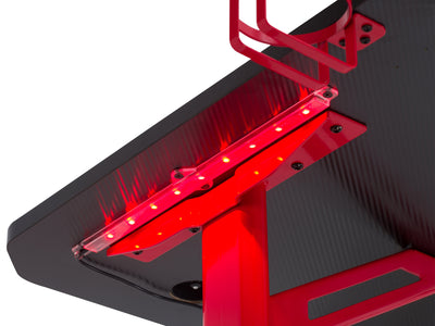 Red and Black Gaming Desk with LED Lights Conqueror Collection detail image by CorLiving#color_red-and-black